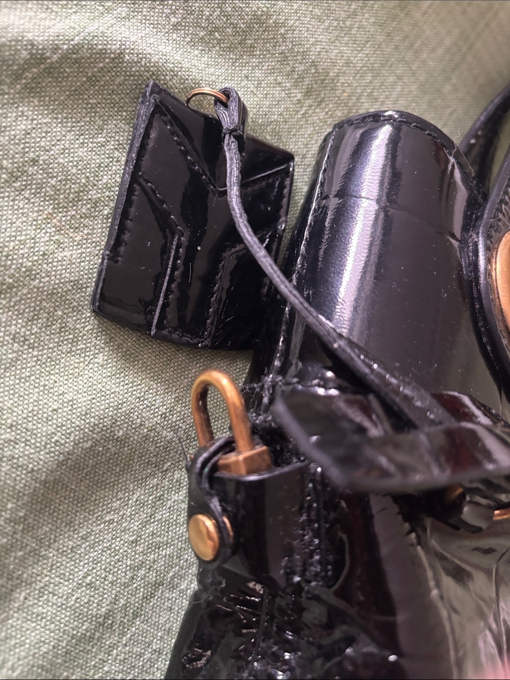 Yves Saint Laurent Black Patent Leather Shoulder Bag with Gold Grommets - Picture 6 of 6